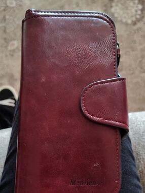 MenBense Maroon Leather Phone Wallet